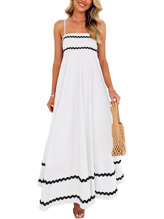 Dresses & Skirts - Women's White Sleeveless Square Neck High Waist Imported Causal Maxi Dress